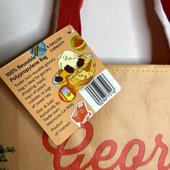 LOT 4x Trader Joe’s Georgia Peach State GA Stone Fruit Flower Tote Bag Reusable! - Picture 5 of 13